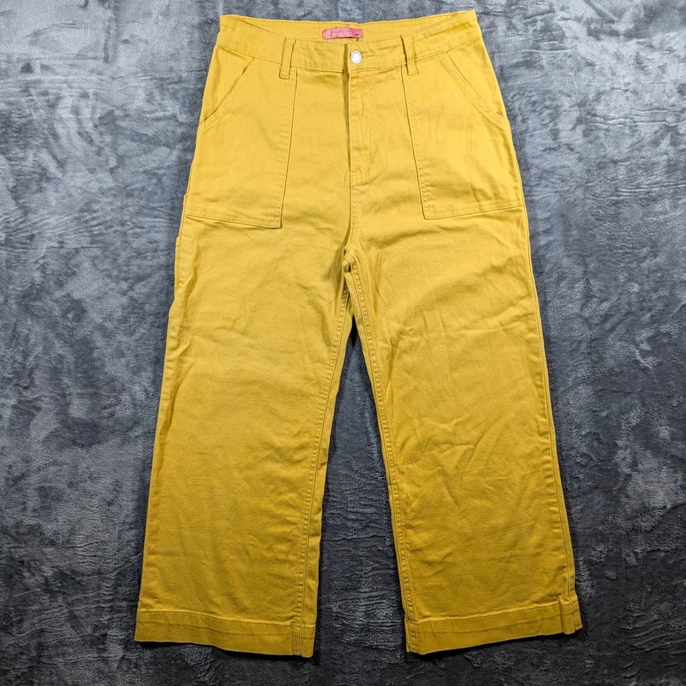 Signature 8 Womens High Waisted Wide Leg Carpenter Pants Size L Mustard Yellow